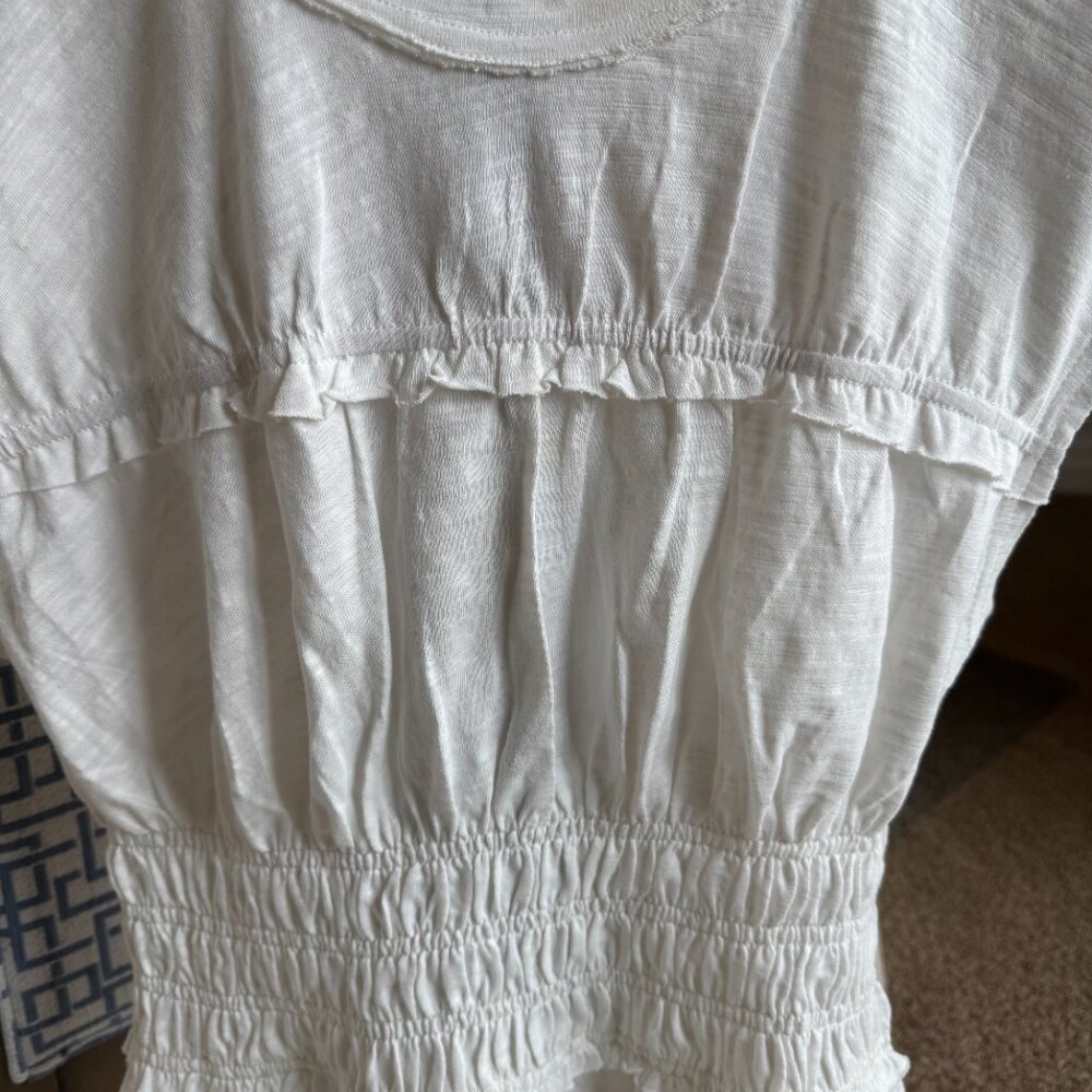 White Cotton TShirt with Elastic Waist & Detail - Picture 6 of 13